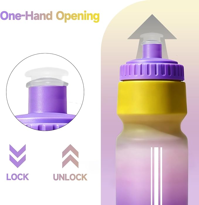 2 Pack Bike Water Bottle, Squeeze Water Bottle Leakproof BPA Free 24Oz | with Capacity Scale w/Pull Top Lid, Reusable, for Bicycle, Gym,Camping, Hiking