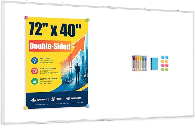72" x 40" Large White Board, Magnetic Double-Sided Whiteboad Dry Erase, Portable Wall Hanging Whiteboards for Home, School, Office
