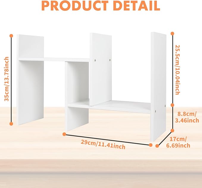 ShellKingdom Desk Shelf Organizer, H-Shaped Desktop Shelves, Adjustable Desktop Corner Shelf, Bookshelf Storage Rack and Cubicle Decor for Desk, Tabletop, School, Office, Dorm Desk Organizer - White