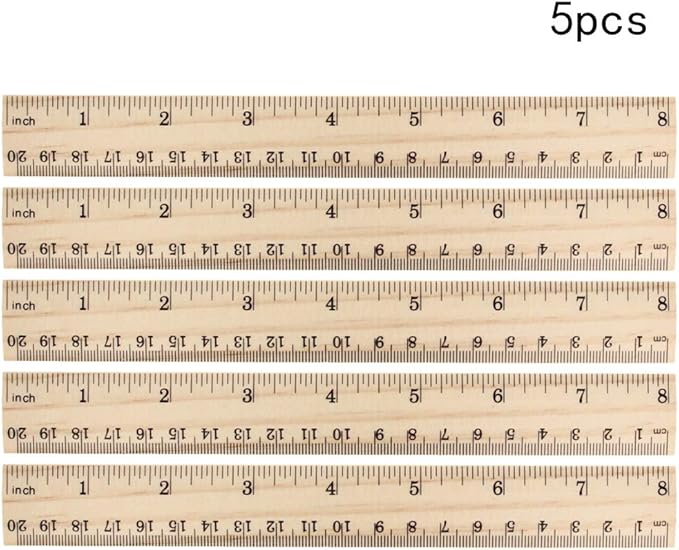 Utoolmart Wooden Straight Ruler, 20cm / 7.9-inch Inch/Metri Scale, Wood Drawing Ruler, Measuring Drafting Tools, Measuring Rulers for Home, Student, Office Tailor Shop, Factory 5 Pcs