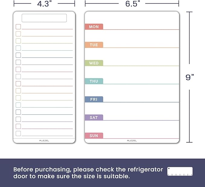 ALEZEL Magnetic Weekly Calendar for Refrigerator, Magnetic Menu Board Set for Fridge - Weekly Dry Erase Board & 2 Grocery List White Boards, 3 Markers + Eraser