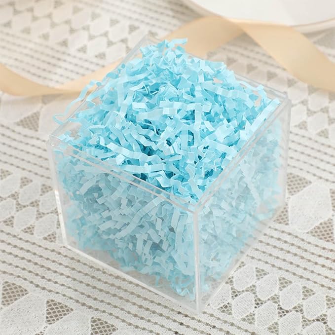 LYARCHTE Crinkle Paper Filler 5.2 oz, Crinkle Cut Paper Shred Filler Shredded TissueRaffia Grass Paper for Gift Basket Packing Bag Filler (Baby blue)