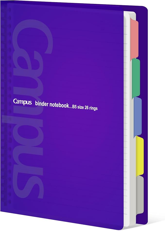 KOKUYO 5 Subject Spiral Notebook, Campus B5 Refillable Journal with 5 Tab Dividers, 100 Sheets in 5mm Ruled Loose Leaf Paper, Purple (RU-P333NV & NO-836C)