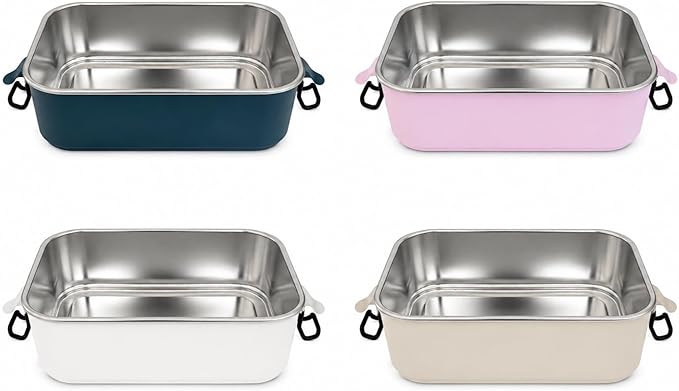 Stainless Steel Lunch Box, Leak-Resistant Bento Food Container with Locking Clips, Powder-Coated Metal Meal Prep Box for Work, Travel & Adults, 30 oz (900 ml) White Sand