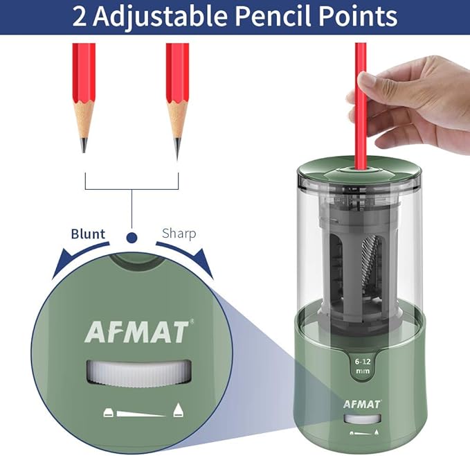AFMAT Electric Pencil Sharpener, Auto Stop, Super Sharp & Fast, Electric Pencil Sharpener Plug in for 6-12mm No.2/Colored Pencils/Office/Home PS94
