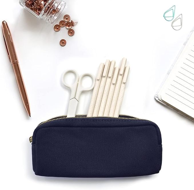 Pencil Pen Case, Canvas Pencil Pouch Big Capacity Pen Bag with Zipper Durable Stationary Storage Bag for Adult Students Officers