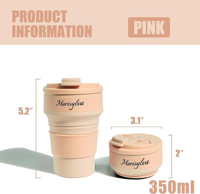 12oz Collapsible Water Bottles, Silicone Foldable Portable Travel Water Bottle, Folding Lightweight Reusable Leakproof for Traveling Camping Hiking Cycling Yoga Sports Pink