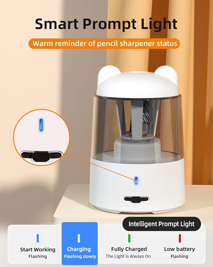 ZMOL Electric Pencil Sharpener,Charge Portable Pencil Sharpeners Kids,Pencil Sharpener for Colored Pencils, Auto Stop, Suitable for No.2/Colored Pencils(6-8mm), School/Classroom/Office/Home