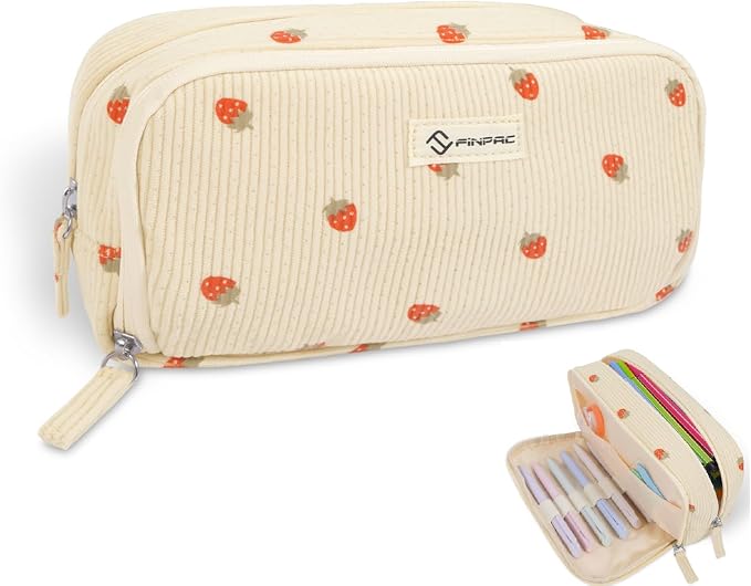 FINPAC Pencil Case, Corduroy Triangle Makeup Bag Kawaii Pen Bag Pouch Holder