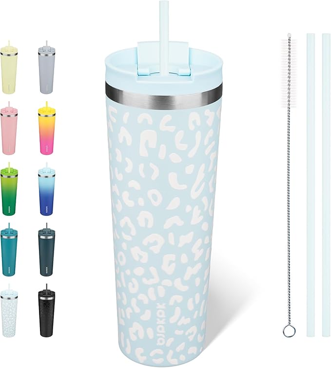 BJPKPK 30oz Tumbler With lid And Straw Stainless Steel Travel Coffee Mug Insulated Tumblers Cups,Light Blue Leopard