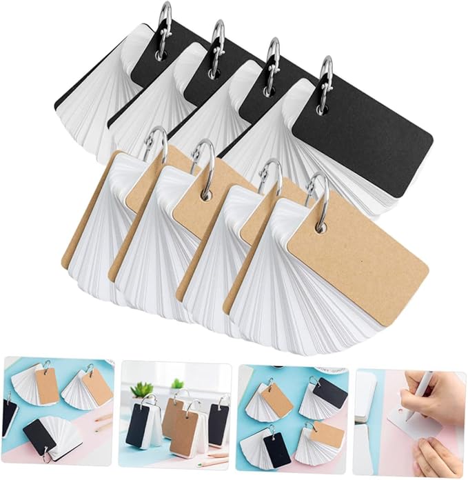 DOITOOL 8pcs Flash Cards Blank Memory Cards Binder Ring for Study Travel Office