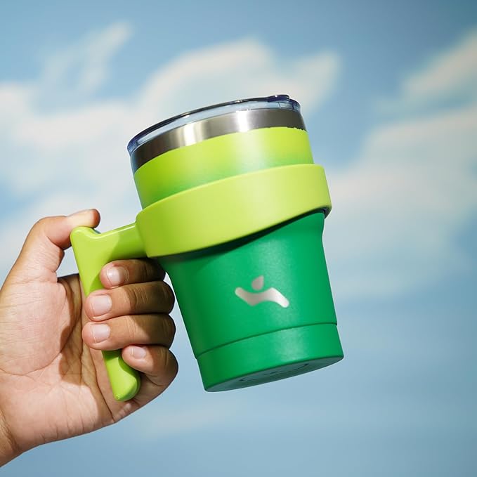 Konokyo 10 oz Tumbler with Handle and 2 Straw 2 Lid, Insulated Water Bottle Stainless Steel Vacuum Cup Reusable Travel Mug,Matcha Green