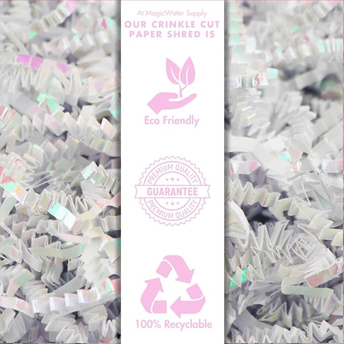 MagicWater Iridescent Crinkle Cut Paper for Gift Baskets - 5LB Diamond White - Perfect for Shredded Paper Filler, Basket Filler, Gift Boxes, Bridesmaid Gifts,Christmas Stuffers & More