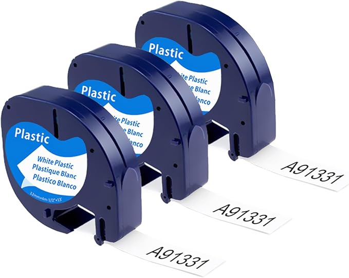Label Tape Replace for Dymo Letratag Refills White Plastic 12mm x 4m Compatible with Dymo Label Maker Refills 1/2" 13' for LT-200B 100H 100T Plus QX50 XR XM 2000, 3-Pack White Plastic Tape Set