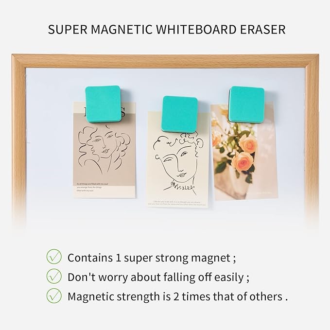 Favide 24 Pack Magnetic Whiteboard Dry Erase Erasers Chalkboard Cleansers for Classroom, Home and Office (Square, Green)