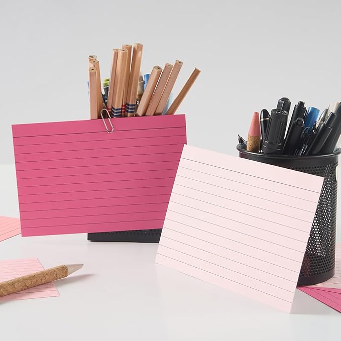 100 Sheets Colored Ruled Note Cards Index Cards, 250 GSM Heavy Flashcards, 5 Colors (5 Pink, 4x6)