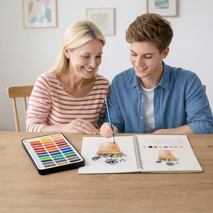 Watercolor Workbook Set with Solid Paint Palette – Guided Painting Pages + 36 Solid Colors – Beginner Friendly Art Practice Book for Home & Classroom Use (Animals)