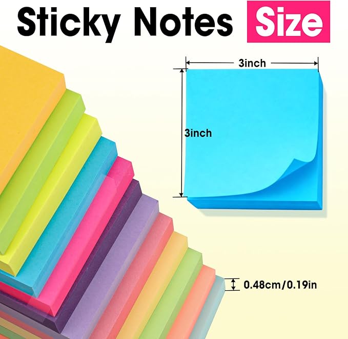 120 Pads Sticky Notes 3x3, Bright Colors Self-Stick Pads Bulk, Super Sticky Notes, School Supplies, Office Products, 50 Sheet/Pad