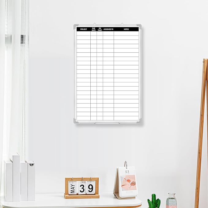 Lincia Aluminum Frame Dry Erase Board with Lines, Double Sided Wall-Mounted Whiteboard for Scheduling, to Do Lists & Weekly Planning, Reusable Calendar for Home & Work(Project Planning Board,18"x24")