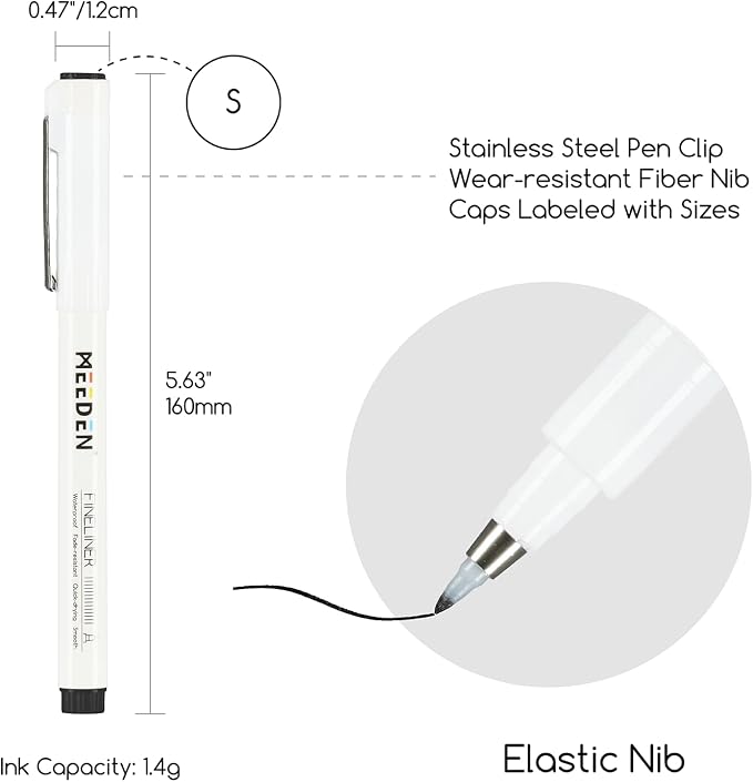MEEDEN Micro Fineliner Drawing Pens: 0.3-1.2mm S Nib, 6 Pack, Black Ink