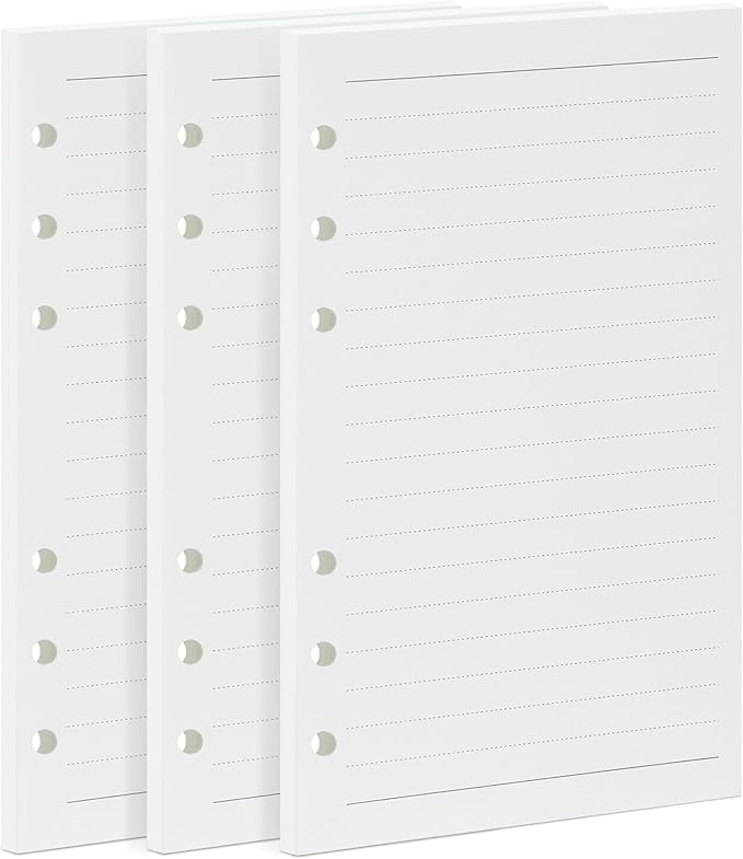 A6 Format Refill Paper (171x94mm) - 135 Sheets 8mm Lined Notebookpaper, 100GSM Thick Cream White Papers, 6-Ring Binder Refill for A6 Planners, Journals, and Organizers