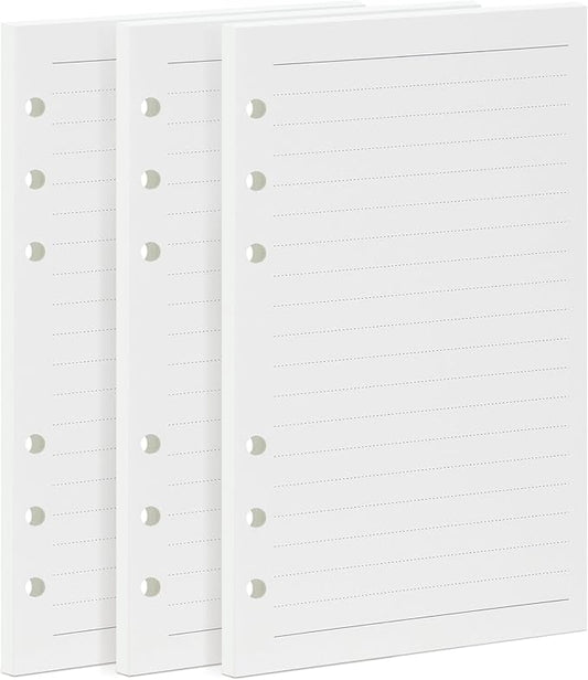 A6 Format Refill Paper (171x94mm) - 135 Sheets 8mm Lined Notebookpaper, 100GSM Thick Cream White Papers, 6-Ring Binder Refill for A6 Planners, Journals, and Organizers