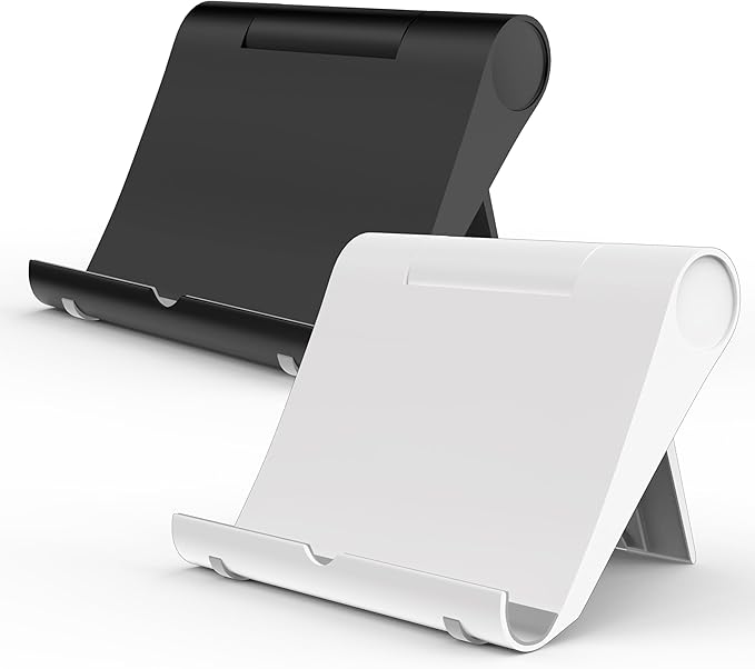 Cell Phone Stand for Desk, Foldable and Adjustable Multi-Angle Holder Dock, Universal Compatibility for Most Phone and Tablet, Portable and Sturdy Design for Office and Home (Black&White)