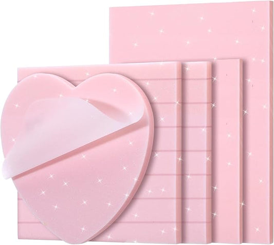 5 Pack Mixed Shape Transparent Sticky Notes, 250 Sheets Glitter Pastel Color Waterproof Index Sticker Book Tabs Soft PET Marker Memo Pad for Annotating Home School Office