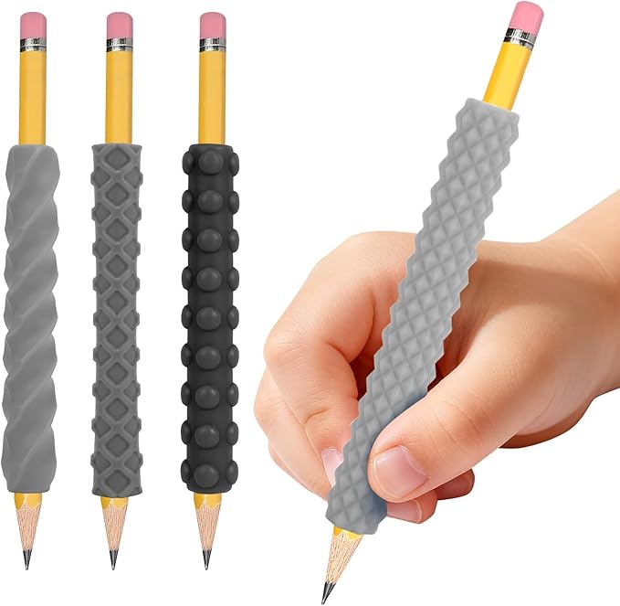 Sensory Pencil Grips for Kids 4 Pack, Quiet Classroom Fidget Toys, Textured Silicone ADHD & Autism Calming Tools, Anxiety Relief Item for Adults & Teens, Christmas Stocking Stuffers Gifts