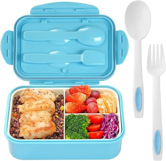 LOVINA Bento Lunch Box for Adults Kids - 1100ML/Built-in Utensil, BPA-Free | Durable, Lightweight Lunch Box Container, Perfect Size for On-the-Go Meal, Food-Safe Materials(Blue)