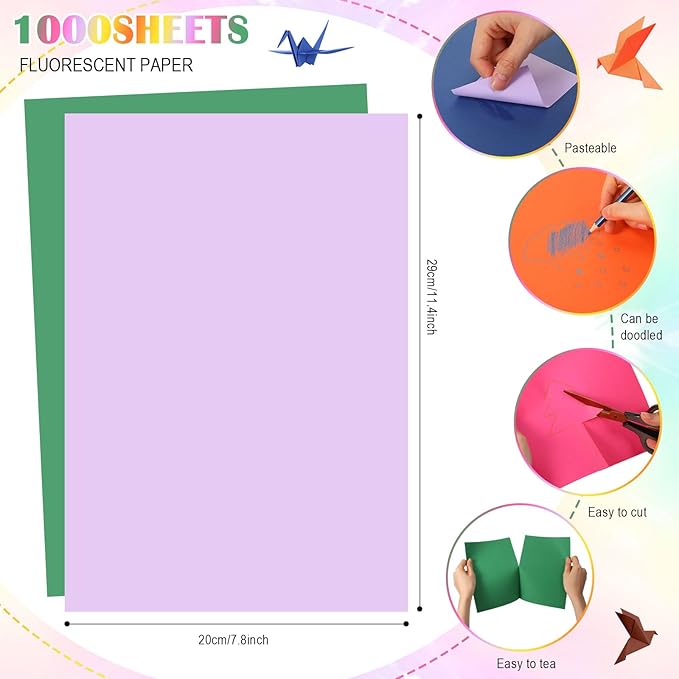 Sherr 1000 Sheets Construction Paper Colored Cardstock A4 9 x 12 10 Assorted Colors Card Stock Heavyweight Printer Paper for DIY Craft Party Supplies Decoration(Bright Color)
