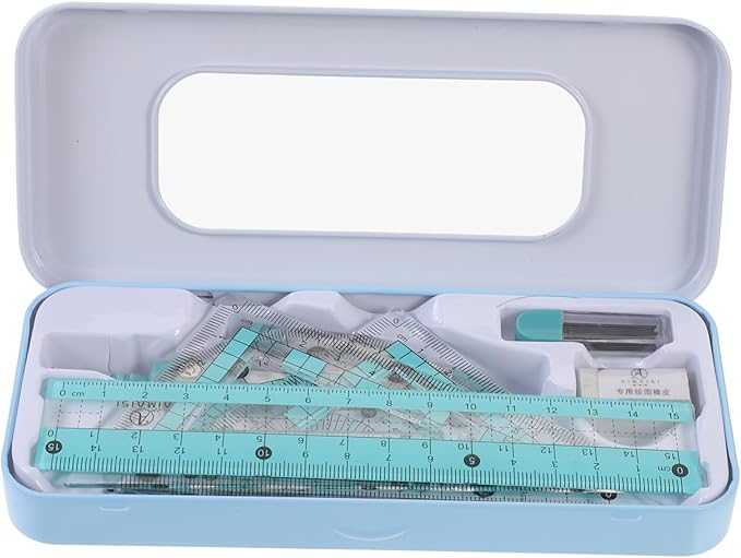 Operitacx Multi-Functional Drawing Office Ruler Kit with Compass Protractor and Triangles 7.08 Inch Clear Ruler for Kids Drawing Tools and School Math Supplies