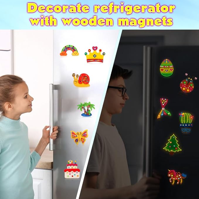 GWAHSA 30pcs DIY Wooden Magnets, Glow in The Dark Wooden Art Craft Supplies Painting Kit for Kids Activities Party Favors for Boys Girls Ages 4-8 8-12 Birthday Gifts Toys Pinata Goodie Bags Stuffers