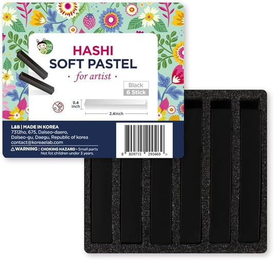 HA SHI Professional Soft Chalk Pastels for Adult Artists, Square Artist Grade Drawing Media, Black, 6 Sticks