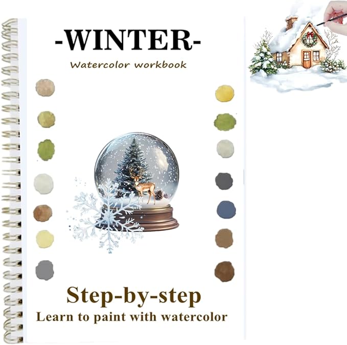 Watercolor Workbooks with Sketches, Beginner Friendly Water Coloring Book Watercolor Paint Set Art Crafts Painting Kit Gift for Adults, Any Level Artist (Winter, Without Paint Set)