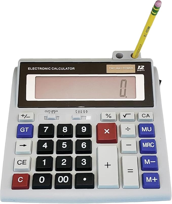 Lily's Home 12-Digit Large Desktop Calculator with Pen Holder, Dual Power (Solar & Battery) - Big Button 5 Inch LCD Display for Office, School, Home, Accounting, Taxes, and Back to School Supplies