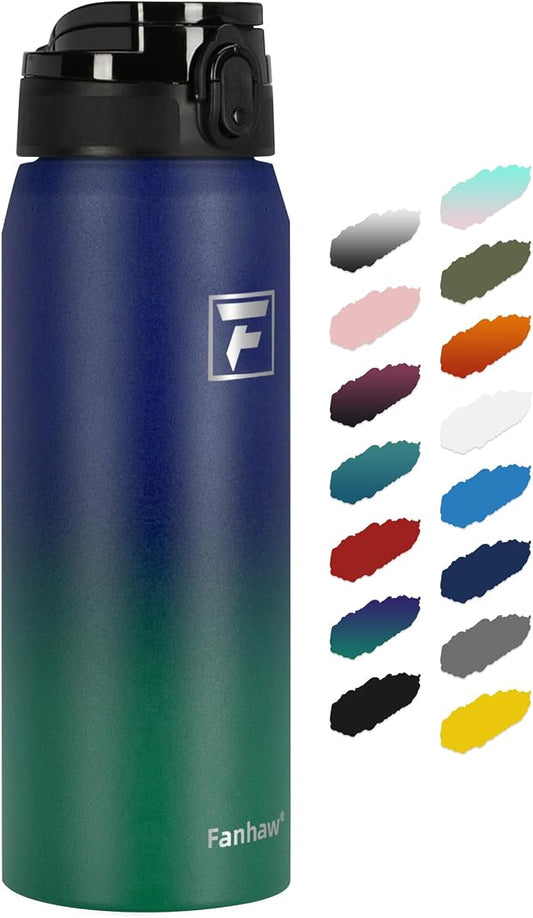 Fanhaw 24 oz Insulated Stainless Steel Water Bottle with Anti-Dust Chug Lid, Leakproof Vacuum Metal Everyday Use Bottle for Kids, Teens & Adults, Back to School Essentials (Purple Green)