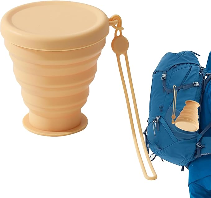 Camping Cup – Silicone Foldable Water Mug with Lid, Durablee Reusable Outdoor Accessory, Portable Lightweight Expandable Design, Heat Resistant Travel Coffee Cup | Compact Easy Clean Drink