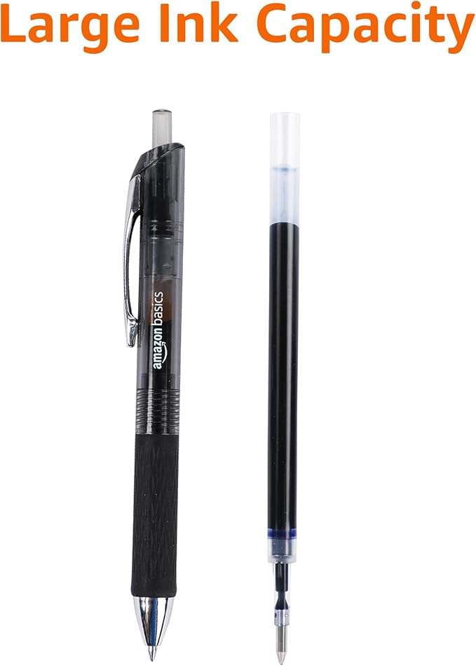 Amazon Basics Retractable Gel Pens, Fine Point 0.7mm, Smooth Writing, Black, No Smudge, School and Office Supplies, 12-Pack