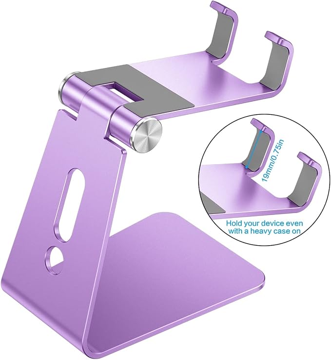 OMOTON Adjustable Cell Phone Stand, C2 Aluminum Desktop Phone Holder Dock Compatible with iPhone 15 14 13 Xs XR 8 Plus 7 6, Samsung Galaxy, Google Pixel, Android Phones, Purple