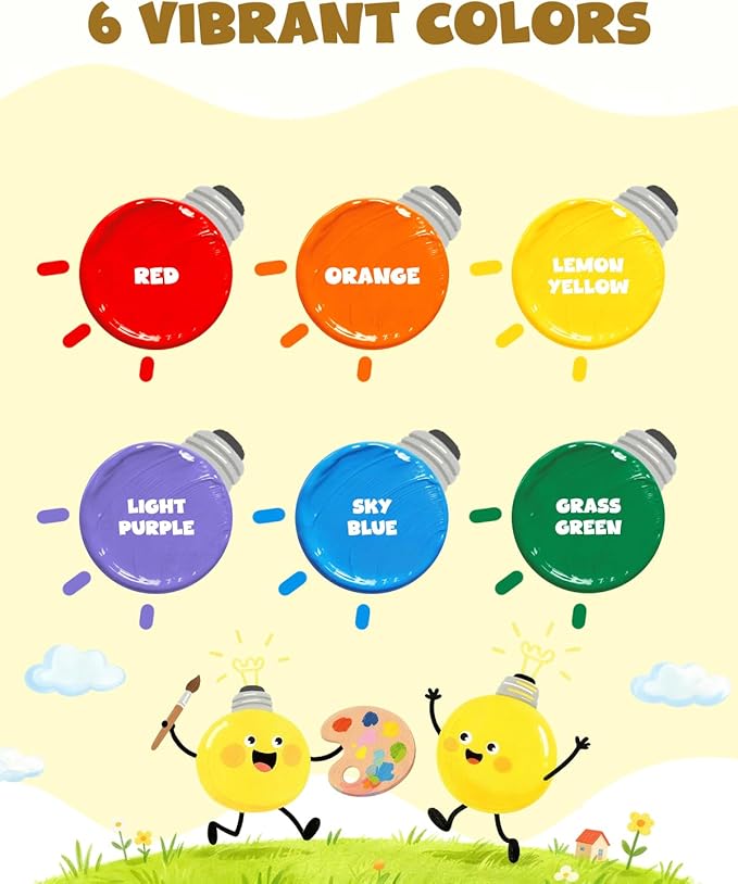 JUPITEARTH 6 Colors Washable Paint Set for Kids Ages 3-6, 4.06oz(120ml), Non-Toxic, Includes Brushes, Cups and Apron, Creative Gift for Toddlers and Preschoolers