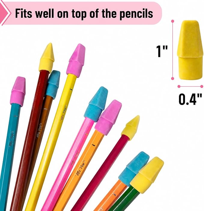 Mr. Pen- Pencil Erasers Toppers, 30 Pack, Colorful