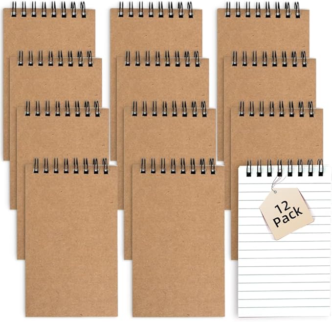 wavamawa Pocket Notebooks Set of 12, Small 3x5 Spiral Notepads, Office Style Mini Notebook, Small Notepad Pocket Size, Memo Pads for Home, College, Work or School - Lined College Ruled Paper
