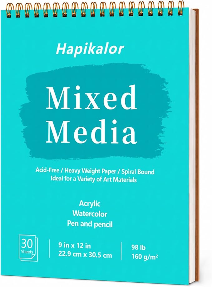 Sketch Book Mixed Media Pad - 9" x 12" Top Spiral Bound Sketch Pad, 30 Sheets 98lb/160gsm Acid-Free Drawing Paper, Light Watercolor Sketchbook for Drawing, Sketching, Painting, Art Supplies