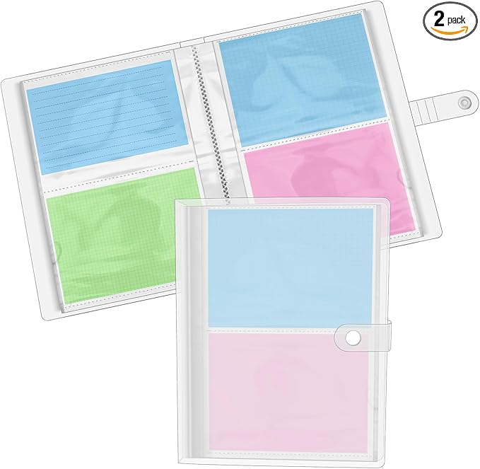 Bercoor 2 Pack 4 x 6 Index Cards Holders, Holds 400 Pieces Cards, Plastic Sleeves Indexcard Booklet Folder for Note, Study and Recipe