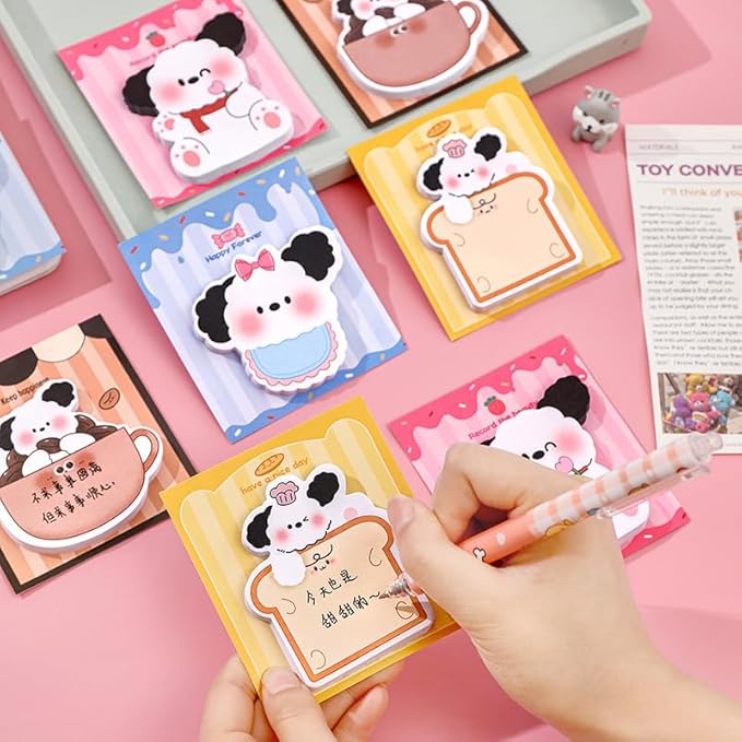 4 Cute Reusable Funny to Do List Dog Stick Post Note Pads Bread Dog, Coffee Dog, Candy Dog, Strawberry Dog, 30 Sheets/Pad, for Office Home School
