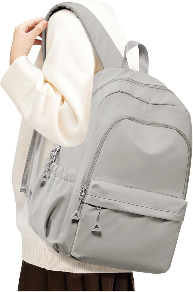 Small Grey Backpack for School Women Girls, Waterproof Bookbag Cute High School Backpack for Men Teen Boys, Lightweight Travel College Back Pack Mochilas Escolares para Casual Daypack