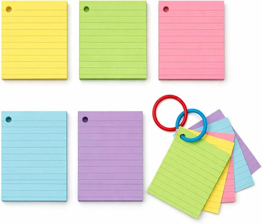 Colored Mini Index Cards 3 x 2.5 Inch,Lined Flash Cards with Soft Ring, 200 Count, Assorted Colored Note Cards for Studying, School, College, Memory Games
