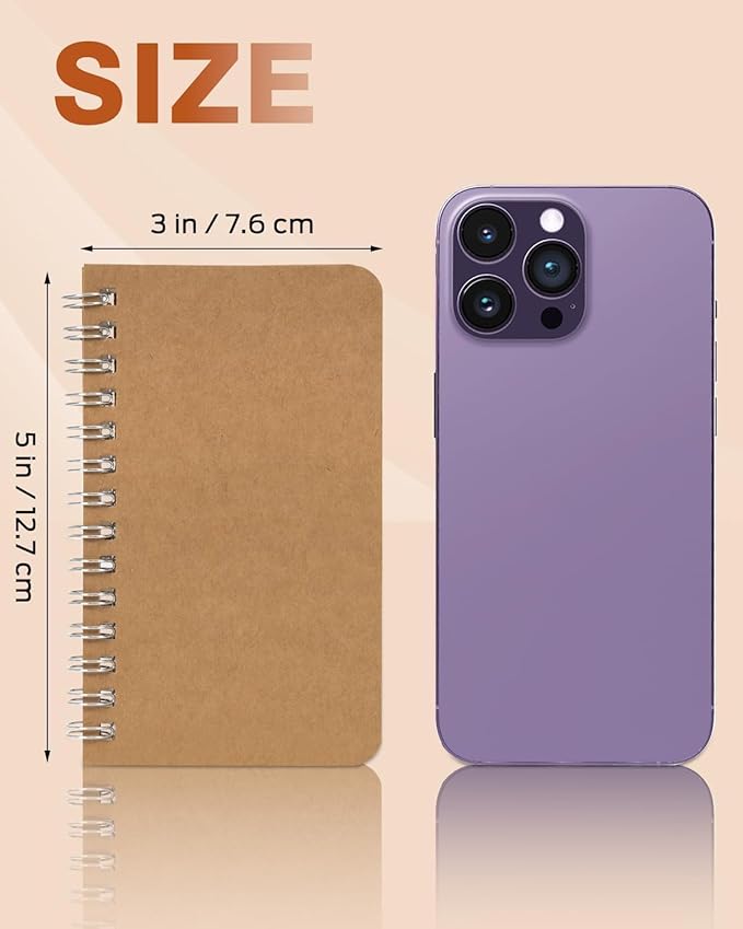 Dynta Pocket Notebooks Mini Notepads 3x5 Bulk, 60 Packs Lined Memo Pads, Small Spiral Notebooks Kraft Cover for Home, School, Office, Men, Women, Kids (60 Sheets/120 Pages)