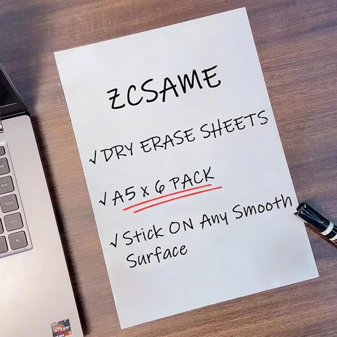 Dry Erase Board Sticker- Whiteboard Stickers-5.82''x8.27'' Removable Dry Erase Sheets- Fridge Paper Alternatives for Desk/Refrigerator/Door/Home/Office/Classroom (White-6Pcs)